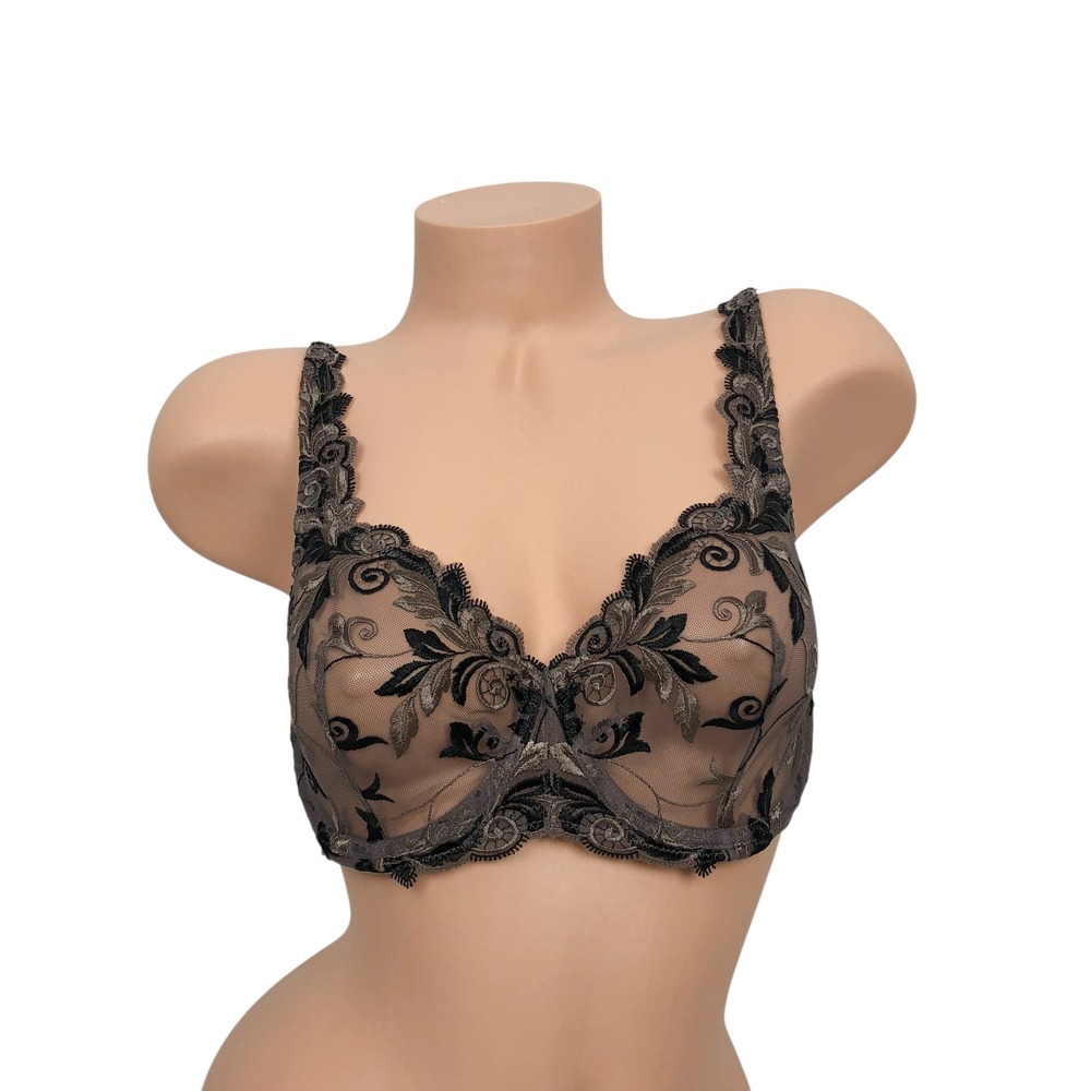 Soma Floral Embroidered Lace Unpadded Bra Size 34D Underwire Sheer Mesh Lingerie
